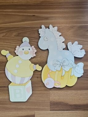 Vintage Pastel Clown And Horse Wall Decor, Nursery, Kitsch Baby Room